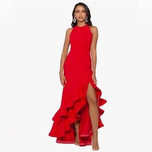 Betsy & Adam Tiered Ruffle Hem Gown